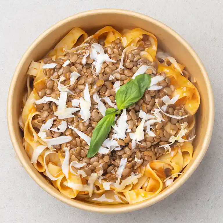 Lentil & Vegetable Bolognese with Mushroom Tagliatelle